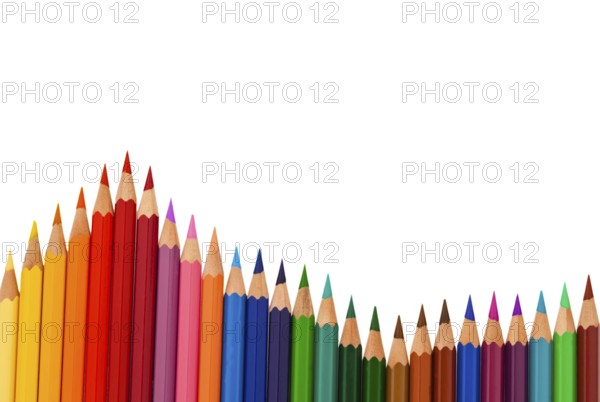 Many different coloured pencils on a white background, Many different colored pencils on white background Austria