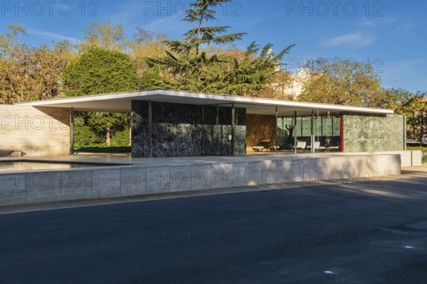 The Barcelona Pavilion by Mies van der Rohe in Barcelona, Spain, Europe