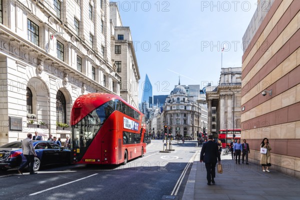 London, UK, May 14, 2019: Street scene in the financial district near the Bank of England a sunny day