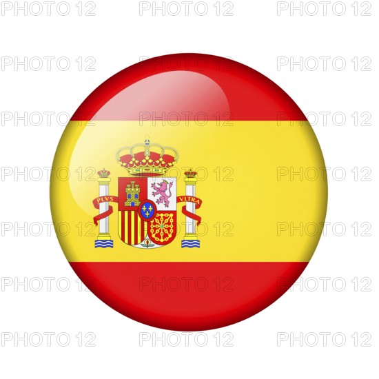 The Spanish flag. Round glossy icon. Isolated on white background