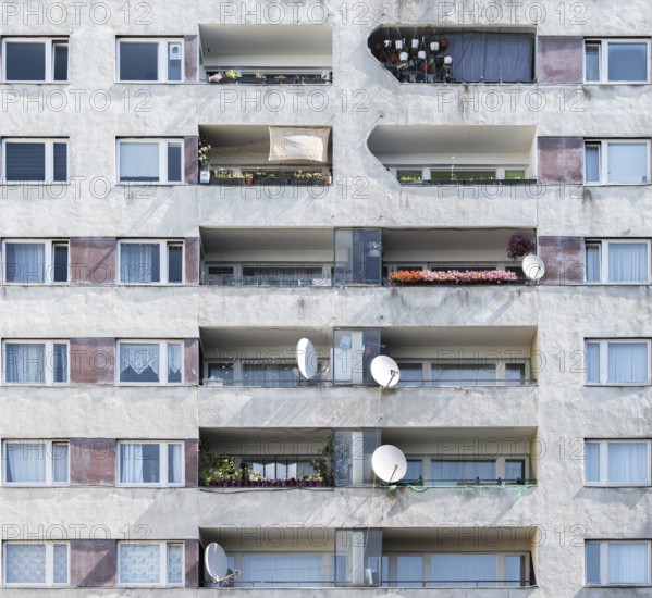 Berlin, Germany, June : Front view of apartment building with balconies, Europe