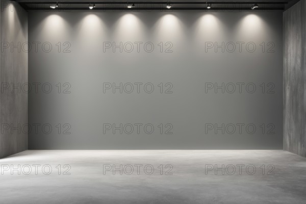Empty modern interior with concrete wall illuminated by spotlights, portraying a minimalist and spacious atmosphere, AI generated