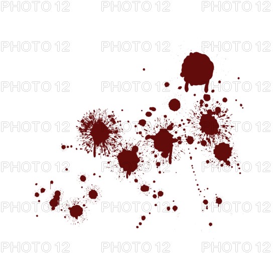 Red blood splatter stain on white background