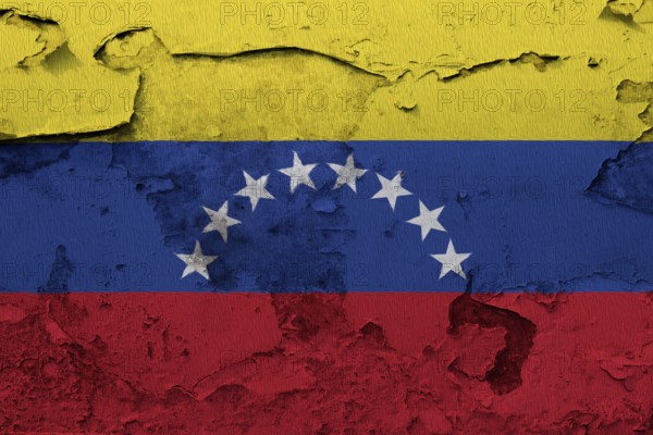 Venezuela Flag painted on the cracked grunge concrete wall