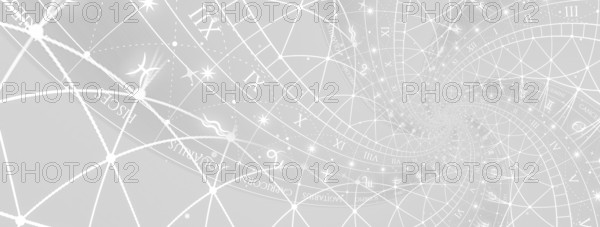 Zodiac Signs Horoscope background. Concept for fantasy and mystery, white