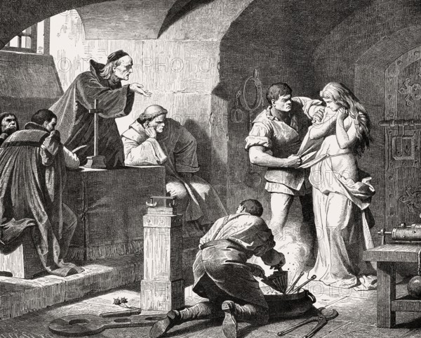 Torture of a witch during the Middle Ages