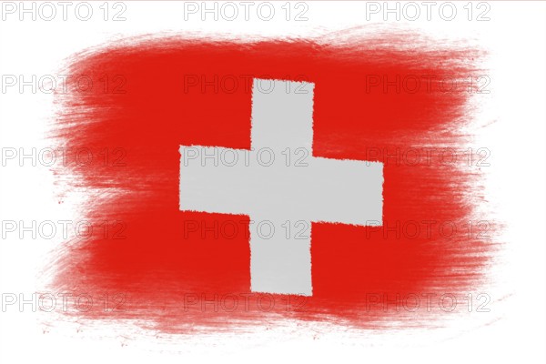 The Swiss flag, Painted grunge flag, brush strokes. Isolated on white background
