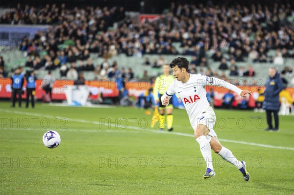 MELBOURNE, AUSTRALIA, MAY 22: Heung Min Son of Tottenham Hotspur whilst playing Newcastle United during the Global Football Week at The Melbourne Cricket Ground on May 22, 2024 in Melbourne, Australia, Oceania