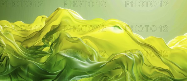 Abstract depiction in yellow and green with flowing, smooth textures and organic shapes, AI generated