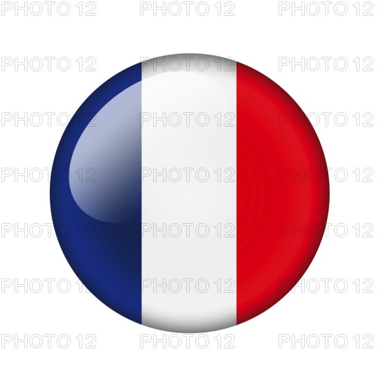 The French flag. Round glossy icon. Isolated on white background