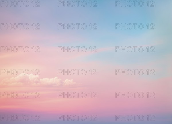 Minimal clouds with a pastel pink and blue gradient sky, AI generated