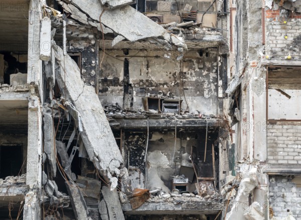 Destroyed and burned houses in the city Russia Ukraine war