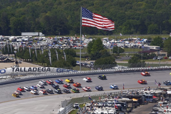 The NASCAR Xfinity Series races in the pack during the Spark Energy 300 at Talladega Superspeedway in Talladega, Alabama