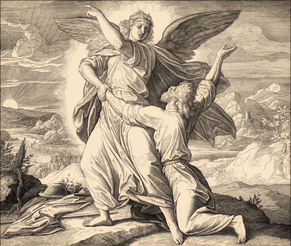 Jacob Wrestles with God, Old Testament, by Julius Schnorr von Carolsfeld, 1860