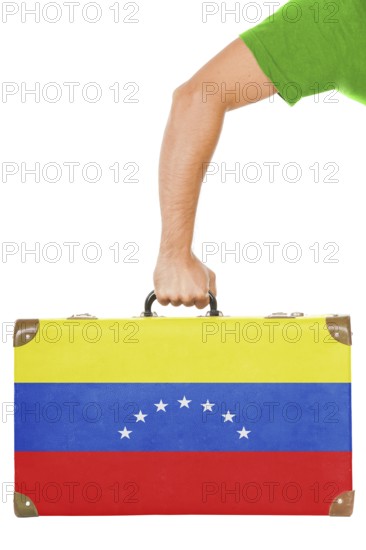 The Venezuelan flag on a suitcase. Isolated on white