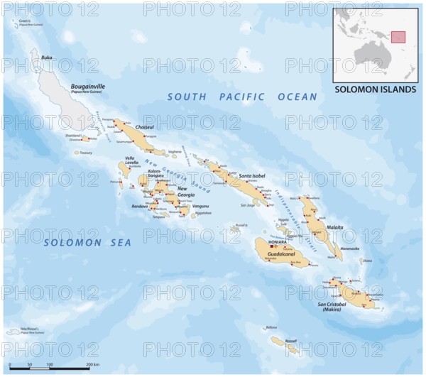 Vector map of the oceanic island state of the Solomon Islands