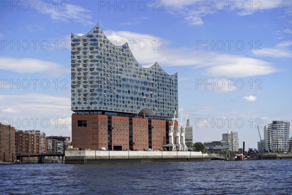 Elbe Philharmonic Hall in the Hafencity, Hanseatic City of Hamburg, The Elbe Philharmonic Hall in Hamburg, photographed from the water side with a clear sky in the background, Hamburg, Hanseatic City of Hamburg, Germany, Europe