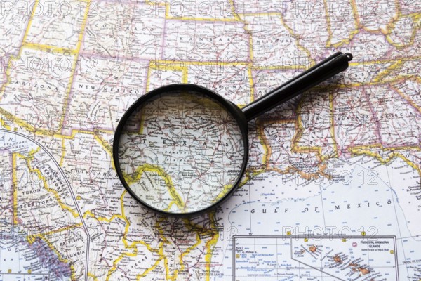 Texas state seen from magnifying glass