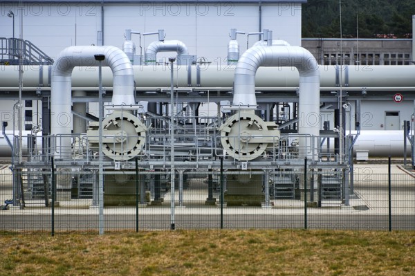 Germany, 3 April 2022: Gas pipes, connections, equipment and pressure reducers at the landfall site of Gazprom's Nord Stream 2 pipeline in Germany. (Western Europe), Europe