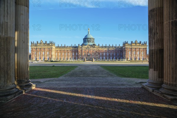 Colonnades with Triumphal Gate, New Palace, Unesco World Heritage Park Sanssouci, Potsdam, Brandenburg, Germany, Europe