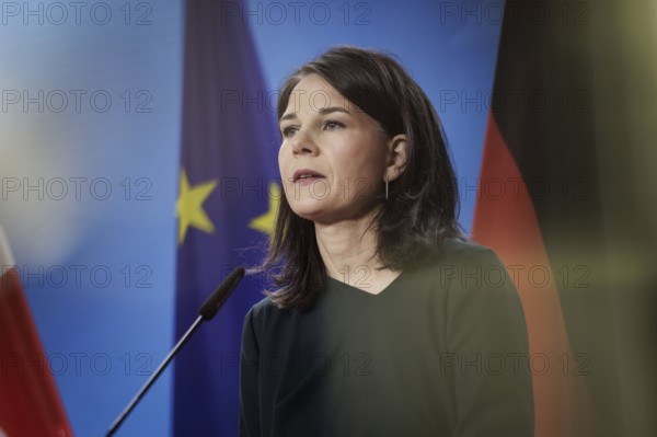 Espen Barth Eide (not pictured), Minister of Foreign Affairs of the Kingdom of Norway, and Annalena Bärbock (Bündnis 90/Die Grünen) (not pictured), Federal Foreign Minister, at a joint press conference in Berlin, 14 March 2024. Photographed on behalf of the Federal Foreign Office