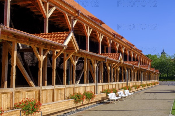 Centre of the graduation house, spa guests, flower beds, Bad Salzungen, Rhön, Wartburgkreis, Thuringia, Germany, Europe