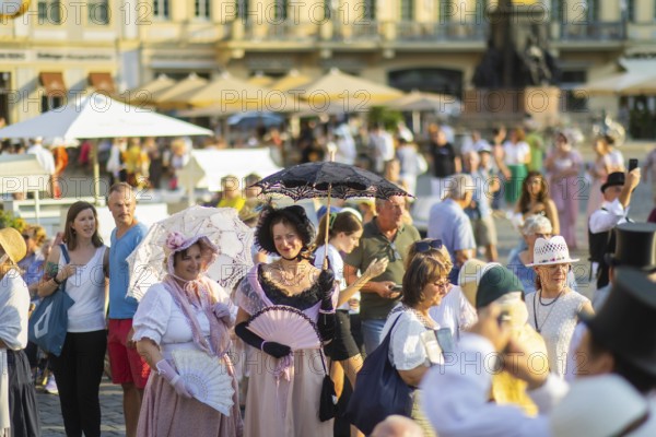Dresden celebrated the 250th birthday of Caspar David Friedrich with a birthday party and a big city bet between Greifswald and Dresden, The Romantic's Duell. In Dresden 2033 people appeared in disguise and in Greifswald 2241, so Greifswald won the bet, city bet on the Neumarkt, Düll der Romantiker, Dresden, Saxony, Germany, Europe