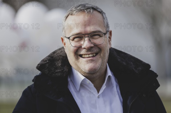 Jörg Dittrich, President of the German Confederation of Skilled Crafts, pictured as part of a protest action by the German Confederation of Skilled Crafts in front of the Federal Chancellery in Berlin, 26 February 2024. The German Confederation of Skilled Crafts demonstrates against the economic policy of the Federal Government as well as the high level of bureaucracy and the improvement of location conditions