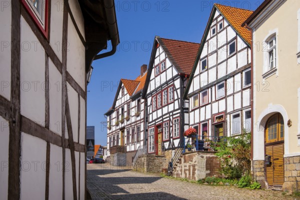 Half-timbered houses in the centre of the old town, Schwalenberg, artists' and painters' town, Weserbergland, North Rhine-Westphalia, Germany, Europe