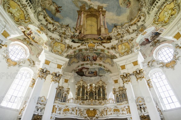 Interior view, pilgrimage church of St Coloman, Schwangau, Füssen, Ostallgäu, Allgäu, Swabia, Bavaria, Germany, Europe