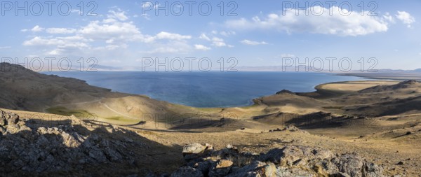 Mountain landscape with Lake Song Kul, Naryn region, Kyrgyzstan, Asia