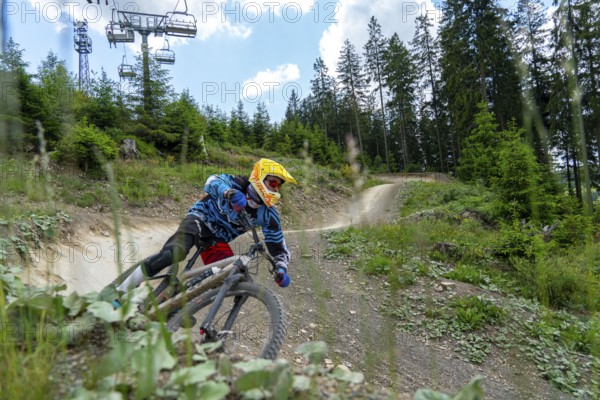 Bikepark Winterberg, on the Kappe mountain, 11 mountain bike downhill trails, in all levels of difficulty, Sauerland, North Rhine-Westphalia, Germany, Europe