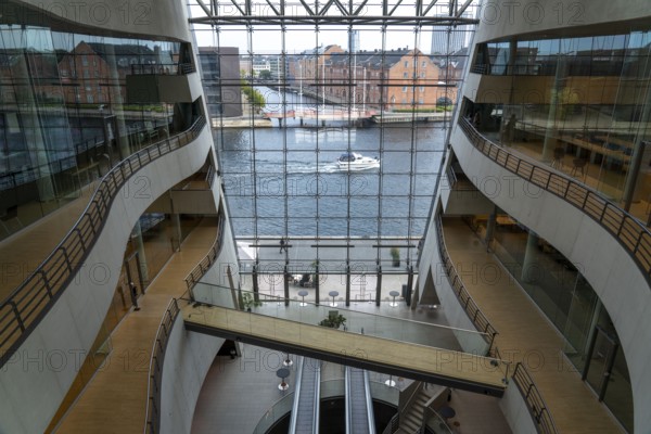 The Danish Royal Library, new building, the so-called Black Diamond, view from the building onto the harbour, Copenhagen, Denmark, Europe