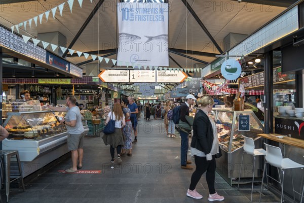 Torvehallerne market halls with market stalls, food of all kinds, restaurants, snack bars, Copenhagen, Denmark, Europe