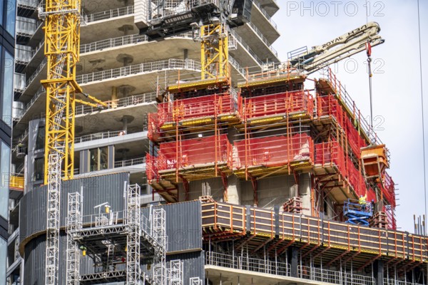 Construction site of the FOUR construction project, 4 high-rise towers at Roßmarkt in Frankfurt am Main, will be up to 228 metres high, with 59 storeys, for use as office buildings, flats, hotels and restaurants, Hesse, Germany, Europe
