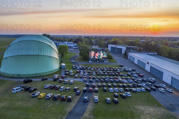 Drive-in cinema at Essen/Mülheim Airport Motor Movies, temporary film screening, at the WDL airship hangar, event in compliance with contact restrictions, effects of the corona crisis in Essen, Mülheim Germany