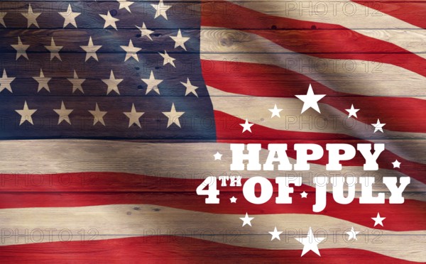 4th of July, USA independence concept. Fourth of July on USA flag on wood