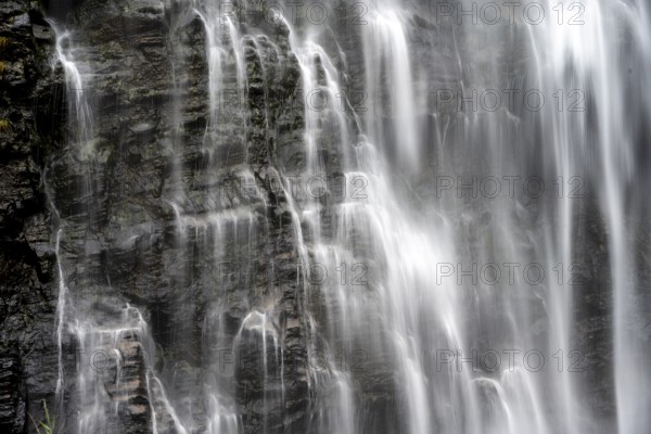 Water flowing down rocks, detail of a waterfall, Lisbon Falls, long exposure, near Graskop, Mpumalanga, South Africa, Africa