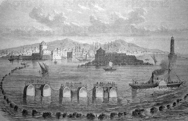 View of Livorno in Italy, in 1880, Historical, digital reproduction of an original from the 19th century