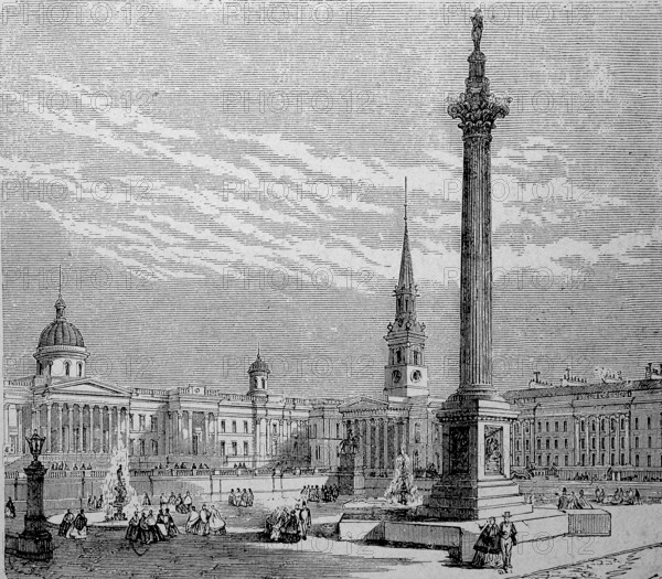 Trafalgar Square in London, England, in 1880, Historical, digital reproduction of an original from the 19th century
