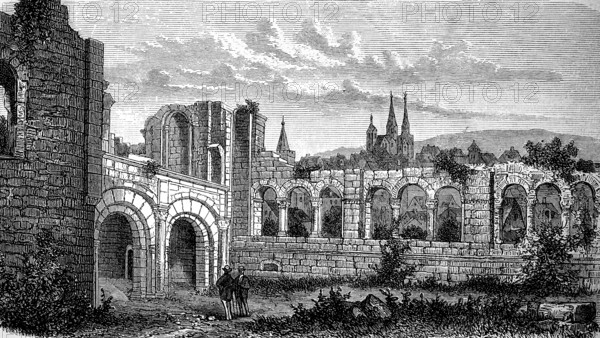 Imperial Palace Gelnhausen, also Barbarossaburg, in Hesse, Germany, in 1880, Historical, digital reproduction of an original from the 19th century, Europe