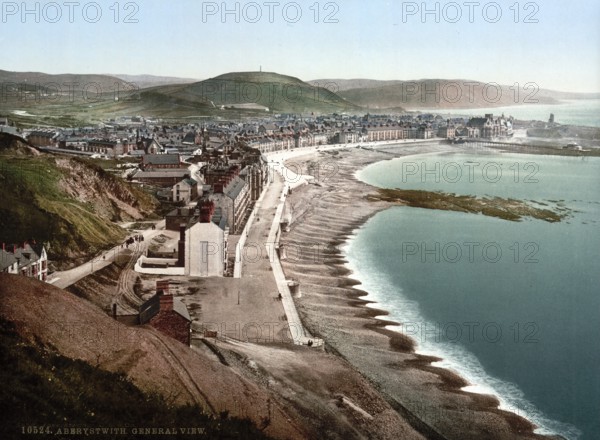 General view, Aberystwith, Wales, Historic, digitally restored reproduction from a 19th century original, Record date not stated