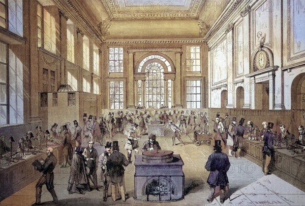 Payment Hall of the Bank of England, 1880 / Zahlhalle der Bank von England, 1880, Historisch, historical, digital improved reproduction of an original from the 19th century / digital reproduction of an original from the 19th century