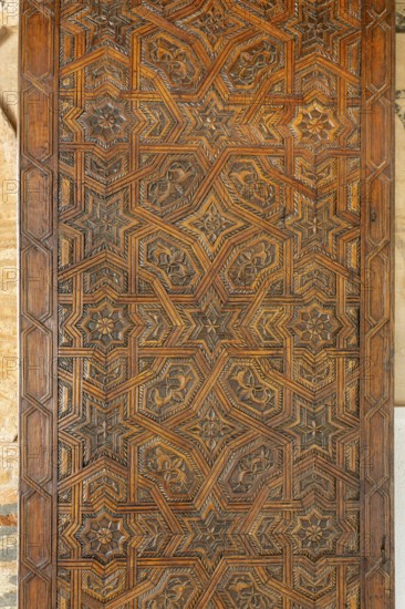 Moorish wood carving on a door, Palacio de Mondragon, Ronda City Museum, Malaga, Spain, Europe