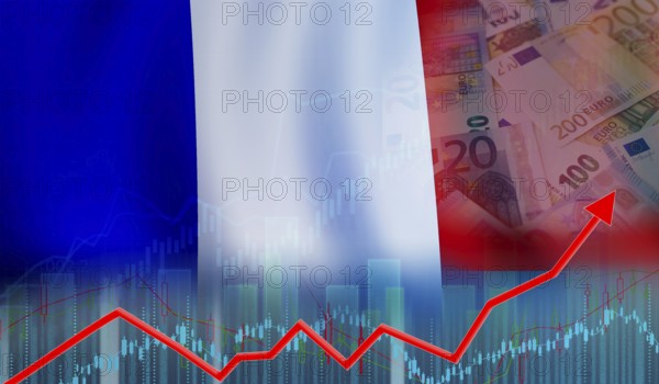 France economy recovery on bar chart. Growth of the French economy on the financial graph