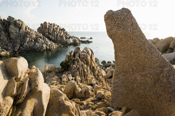 Bizarre and huge granite rocks by the sea, Spiaggia Valle della Luna, Capo Testa, near Santa Teresa di Gallura, Sardinia, Italy, Europe