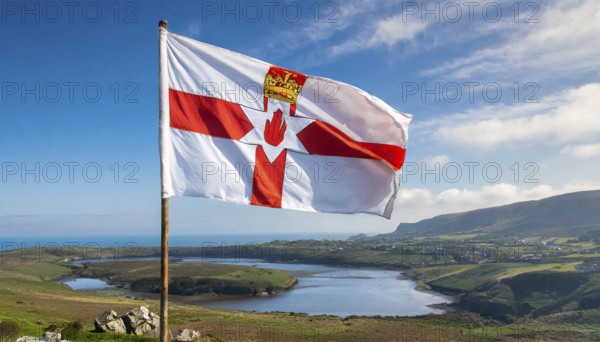 The flag of Northern Ireland flutters in the wind