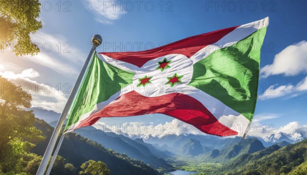 Flags, the national flag of Burundi flutters in the wind