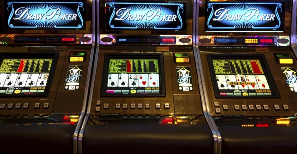 Las Vegas, Nevada, USA-March 10, 2019: Casino machines in the entertainment area at night waiting for gamblers to come, play and bet
