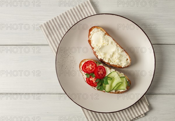 Sandwich, with cream cheese, homemade, on a cutting board, rustic style, no people, selective focus, breakfast
